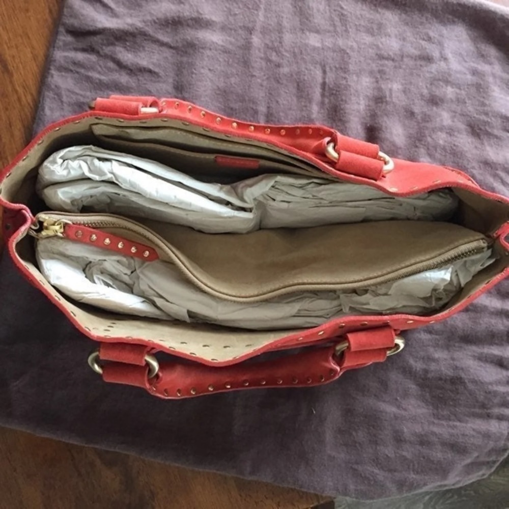 SOLD! Celine Boogie Coral Suede Gold Studded Bag - Picture 5 of 8